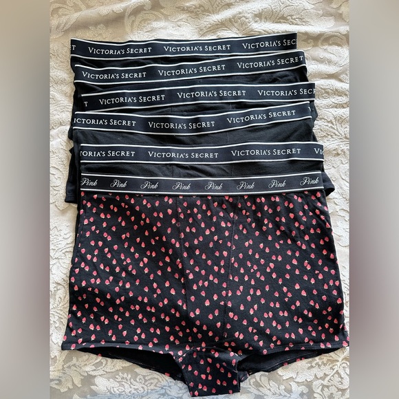 NWOT Victoria's Secret High Waist Boy Short 6 Panty Bundle with PINK Strawberry - Picture 1 of 7